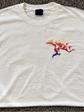 White Crop Tee with Multicolor Angel Graphic